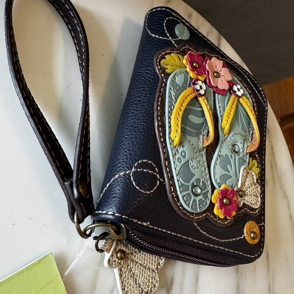 Chala Flip Flop Zip Around Wallet Wristlet NWT Summer Vibe 5"W x 6"H x 1"D NWT - Picture 6 of 11